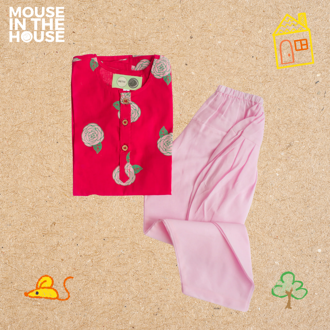 Mouse In The House Blooming Red- Ethnic Wear Girls