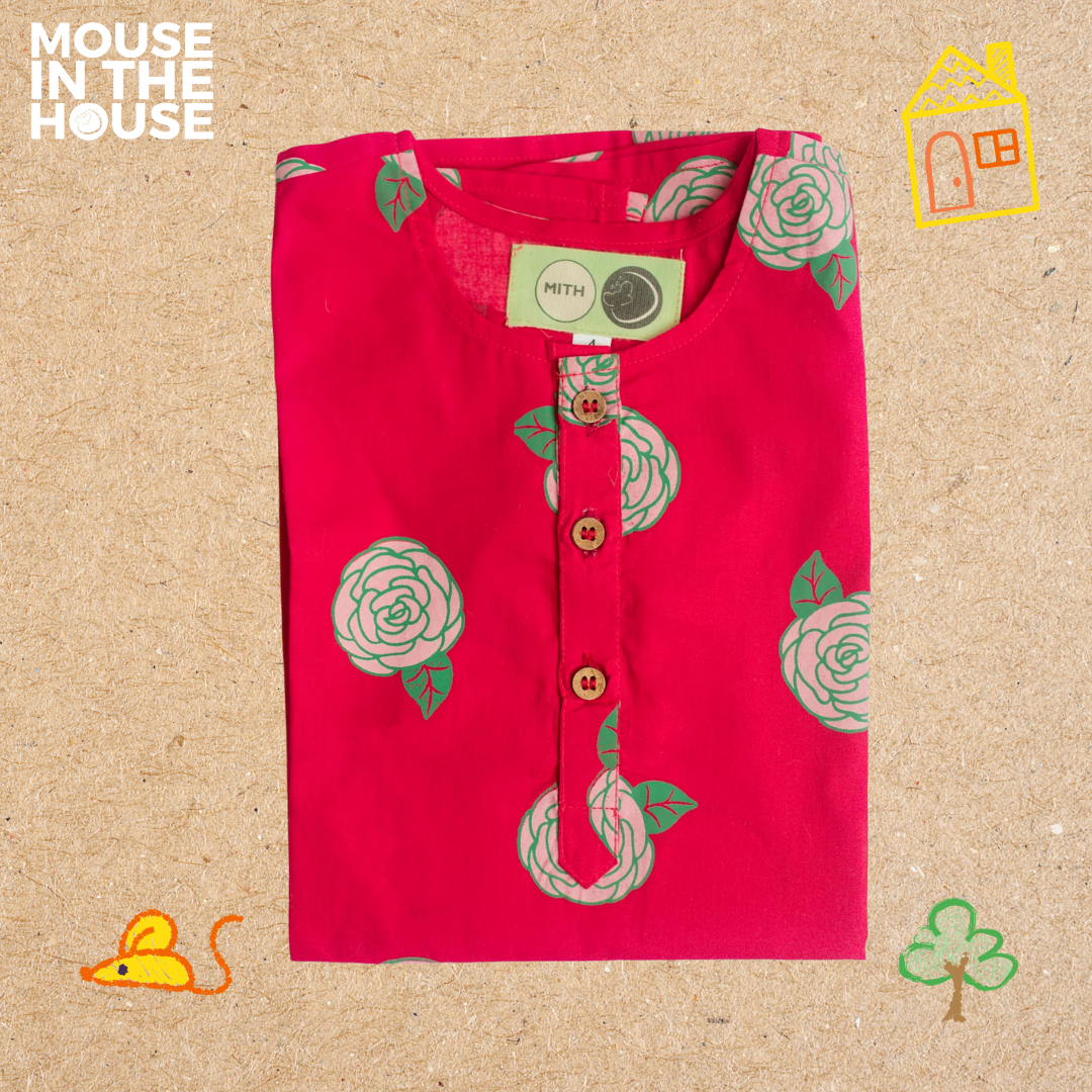 Mouse In The House Blooming Red- Ethnic Wear Girls