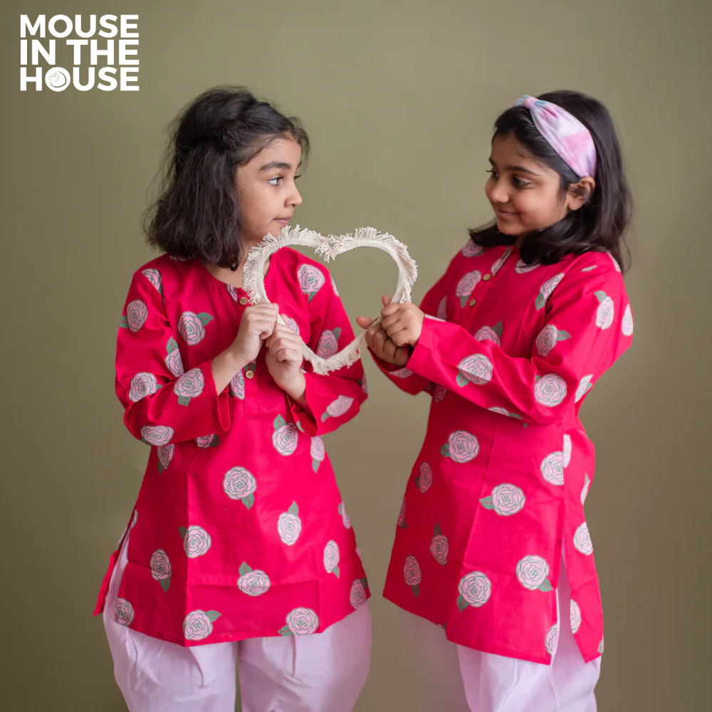 Mouse In The House Blooming Red- Ethnic Wear Girls