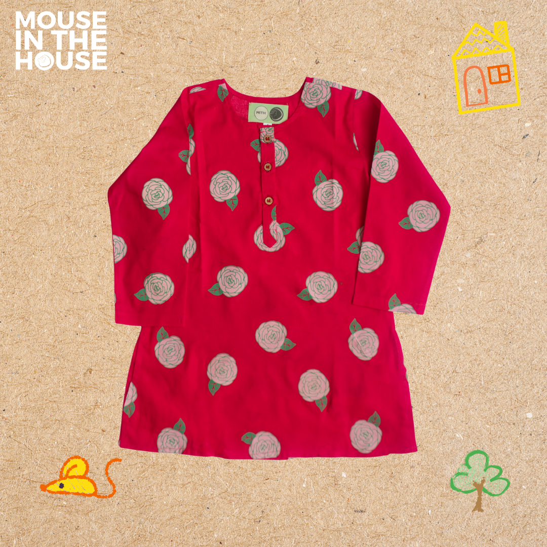 Mouse In The House Blooming Red- Ethnic Wear Girls