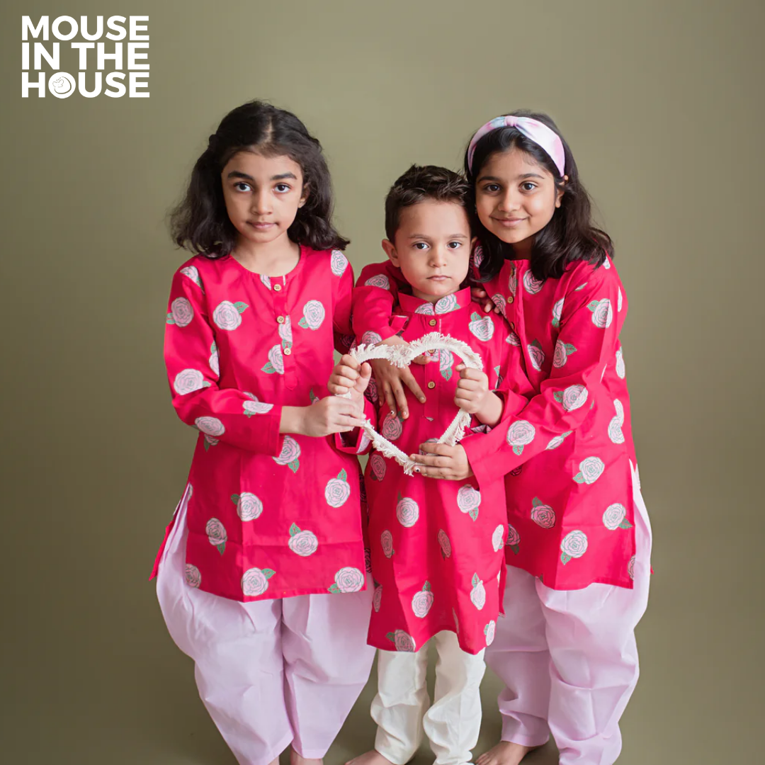 Mouse In The House Blooming Red- Ethnic Wear Girls