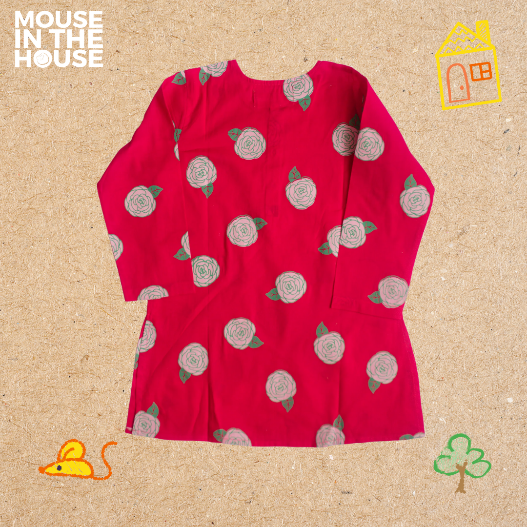 Mouse In The House Blooming Red- Ethnic Wear Girls
