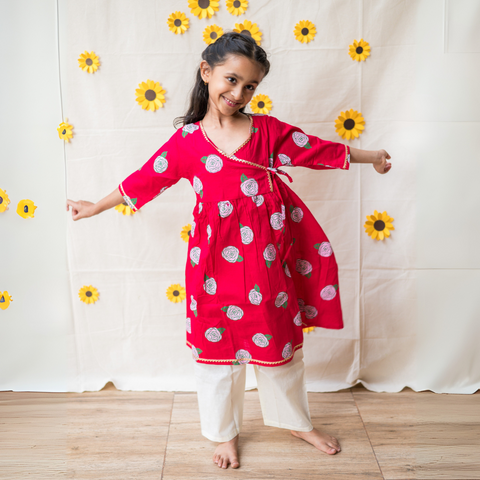 Mouse In The House Blooming Red- Ethnic Wear Girls