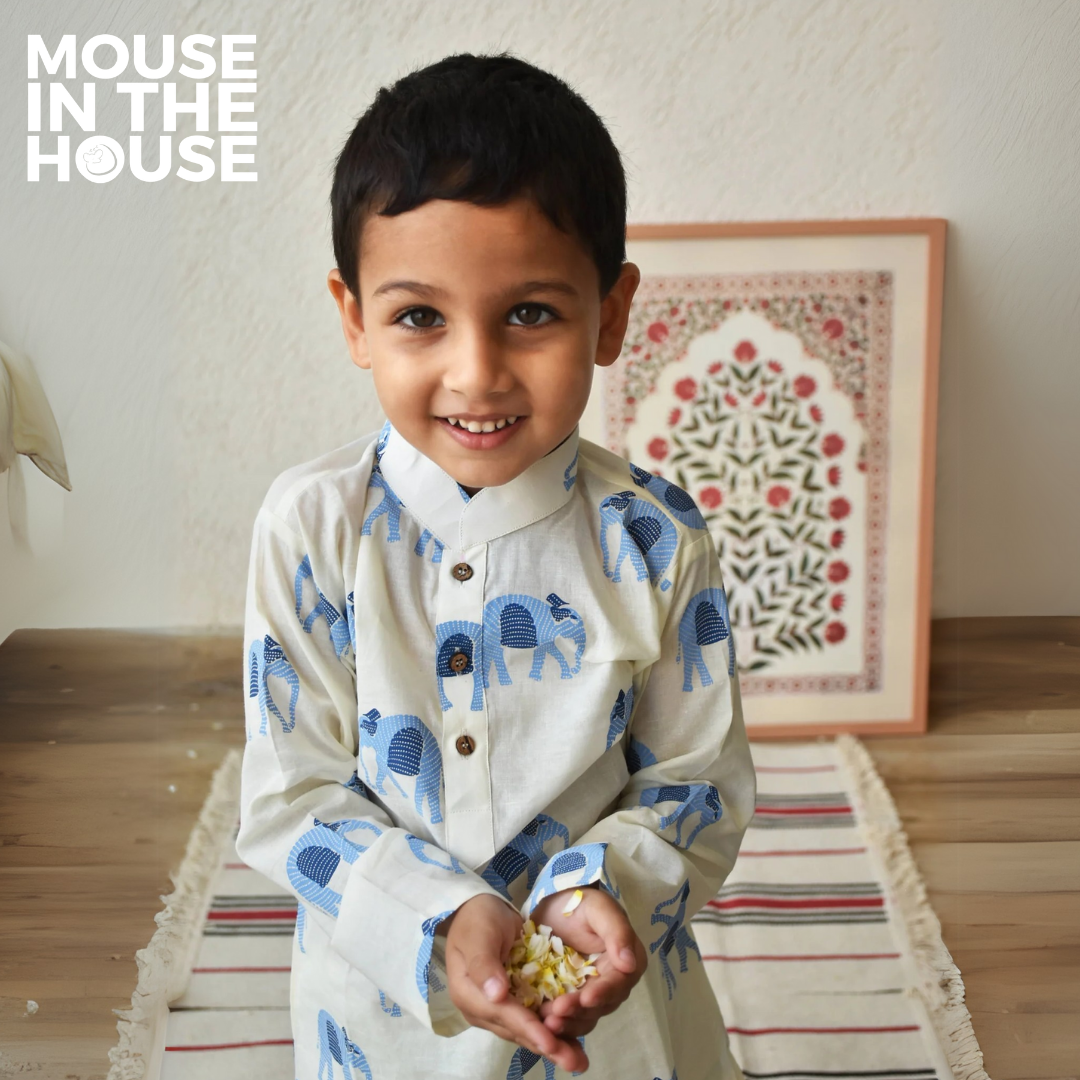 Mouse In The House Rupa The Elephant (White)- Ethnic Wear Boys