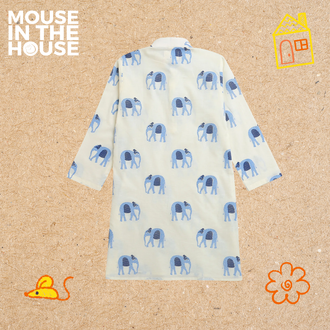 Mouse In The House Rupa The Elephant (White)- Ethnic Wear Boys