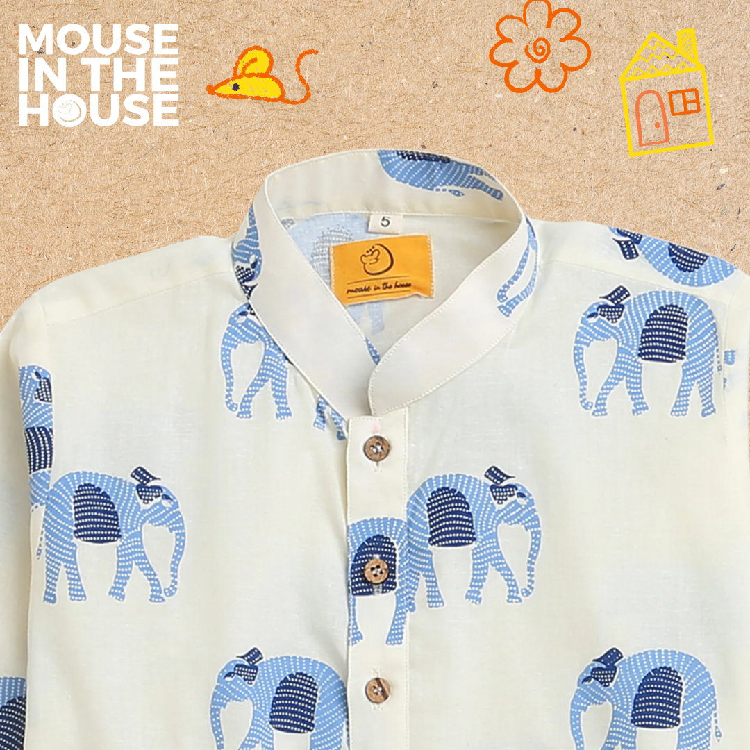 Mouse In The House Rupa The Elephant (White)- Ethnic Wear Boys