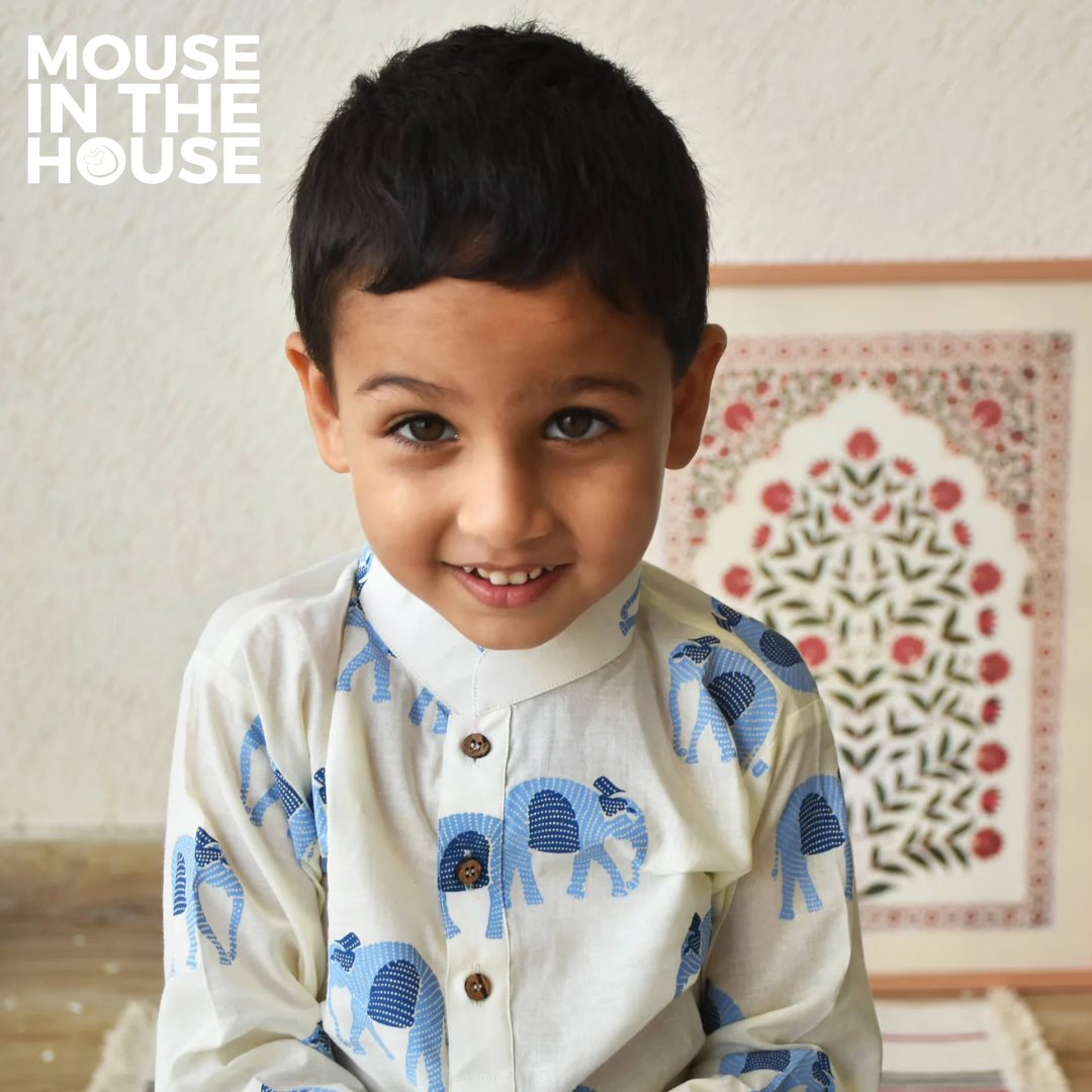 Mouse In The House Rupa The Elephant (White)- Ethnic Wear Boys