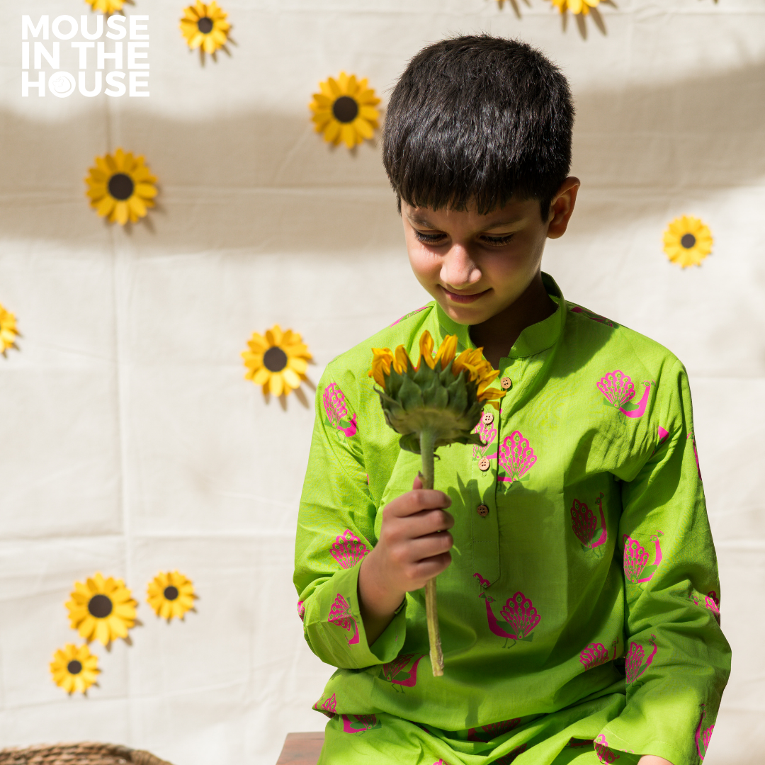 Mouse In The House A Graceful peacock Green Ethnic Wear (Boys)