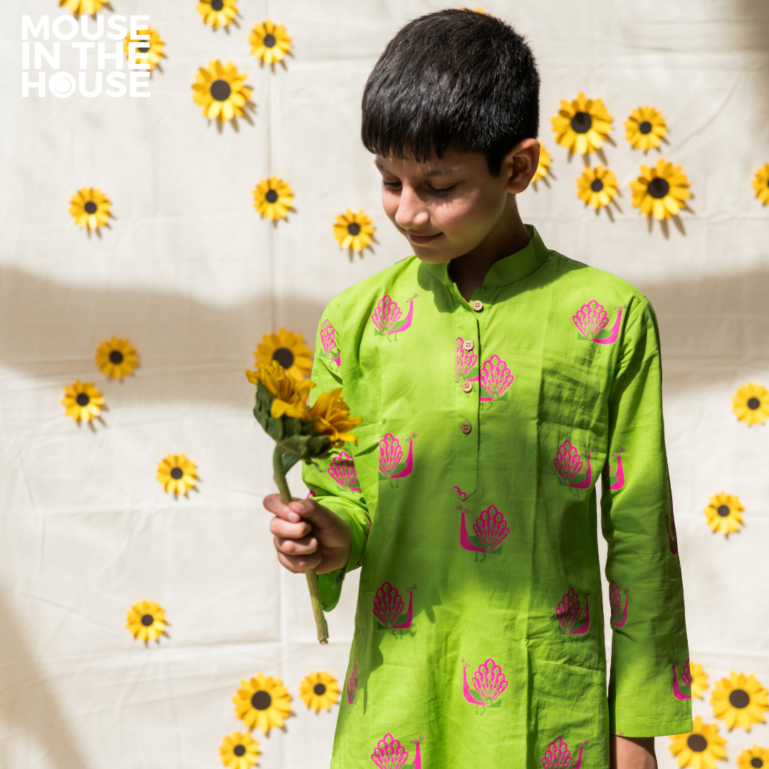 Mouse In The House A Graceful peacock Green Ethnic Wear (Boys)