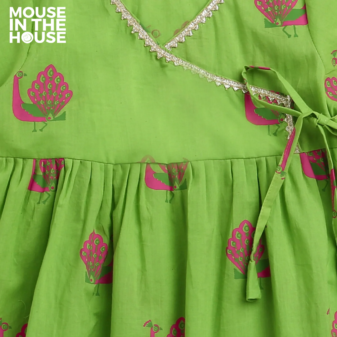 Mouse In The House A Graceful Peacock Green Ethnic Wear (Girls)