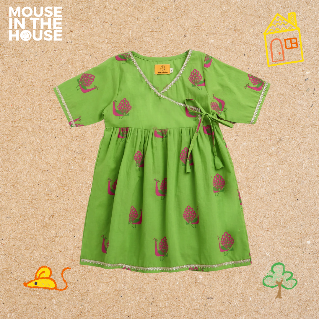 Mouse In The House A Graceful Peacock Green Ethnic Wear (Girls)