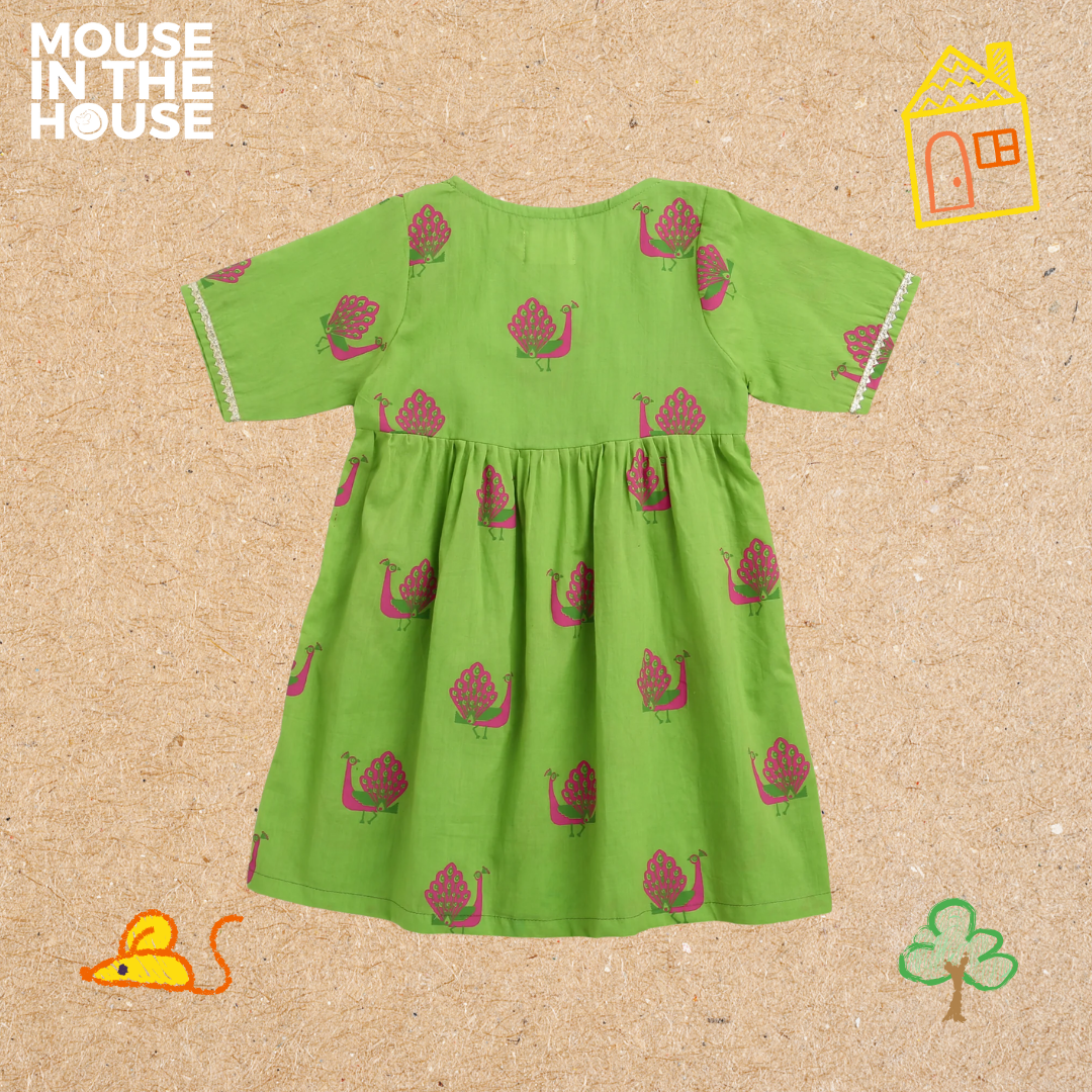 Mouse In The House A Graceful Peacock Green Ethnic Wear (Girls)