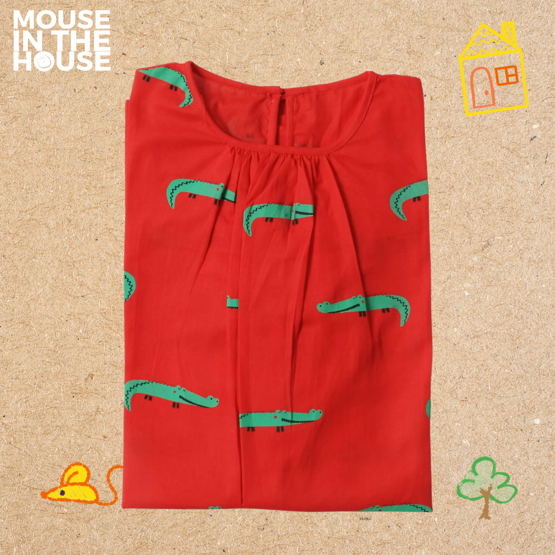 Mouse In The House Crocodile- Girls Red Nightdress