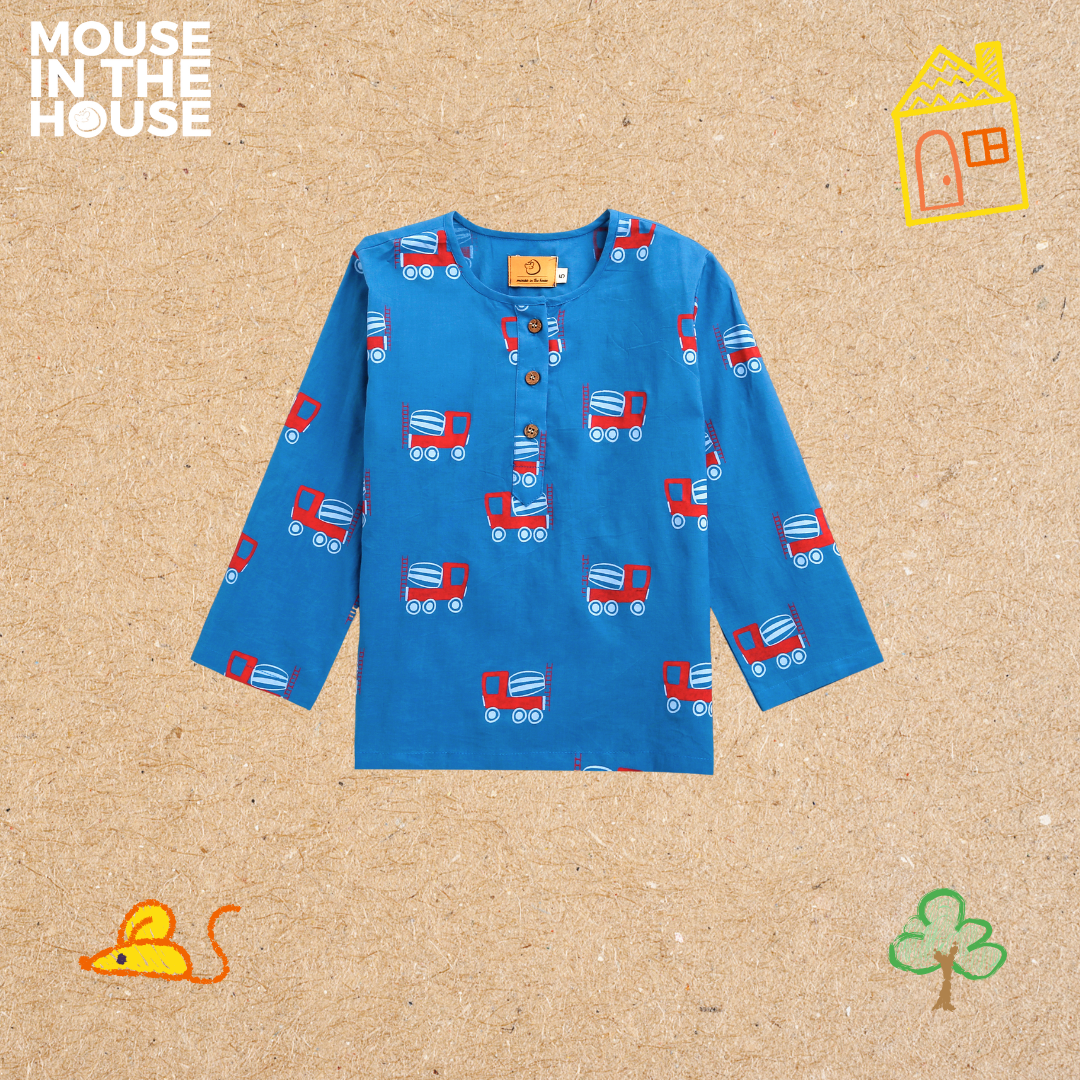 Mouse In The House Whirly Cement Mixer (Blue)- Unisex Nightdress