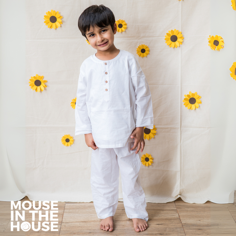 Mouse In The House Snow White Kurta & Pyjama – Timeless Elegance for Little Ones (Unisex)