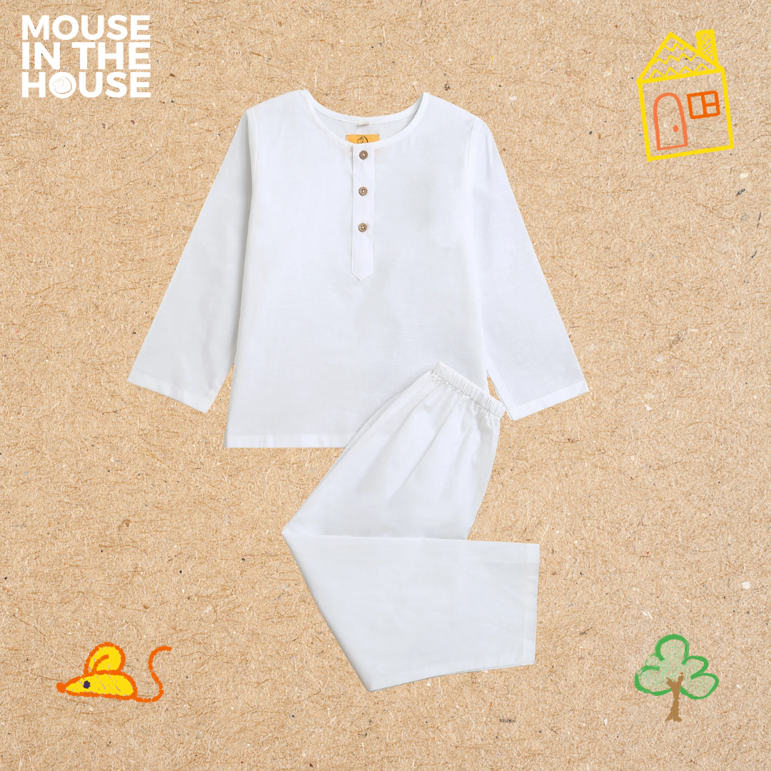 Mouse In The House Snow White Kurta & Pyjama – Timeless Elegance for Little Ones (Unisex)