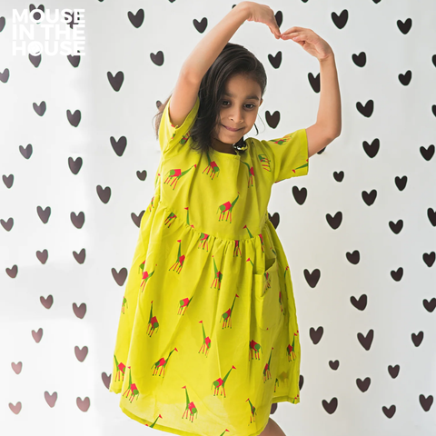 Mouse In The House Green Triangle - Cotton Dress