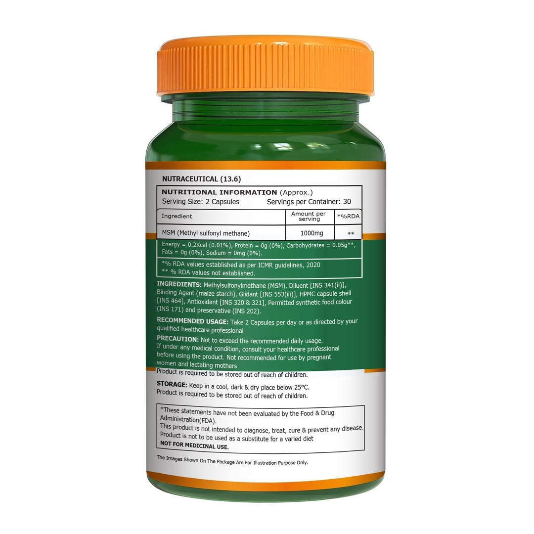 MSM 1000 mg | Methyl Sulfonyl Methane Capsules | Joint & Mobility Support | 60 Tablets