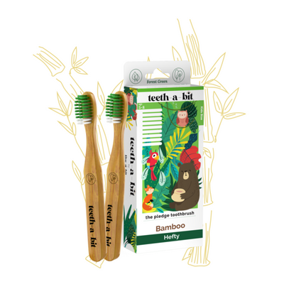 Eco-Friendly Bamboo Toothbrush for Kids (5-8 Years) | Soft Bristles, Hefty Handle, Forest Green (Pack of 2)