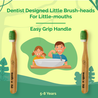 Eco-Friendly Bamboo Toothbrush for Kids (5-8 Years) | Soft Bristles, Hefty Handle, Forest Green (Pack of 2)