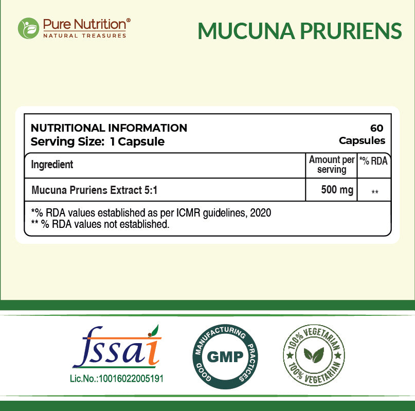 Mucuna Pruriens Extract 500mg  Energy, Vitality & Mood Support | 60 Caps