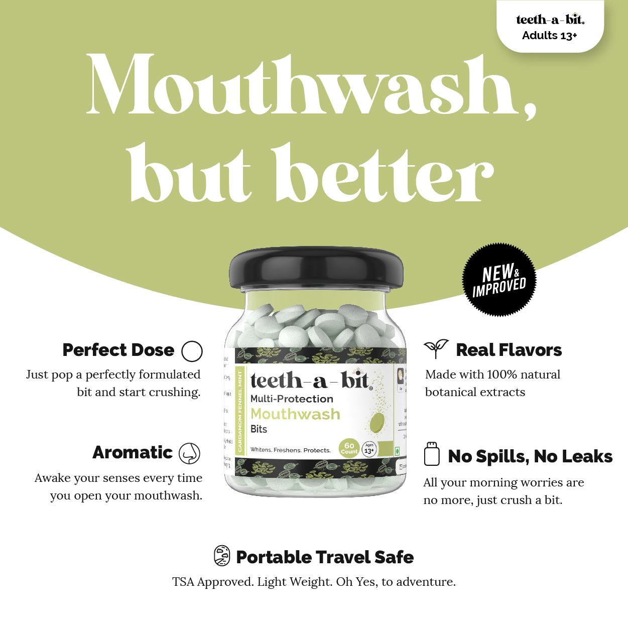 Multiprotection Cardamom Fennel Mint Mouthwash Bits | Alcohol-Free, Plant-Based (60 Count)