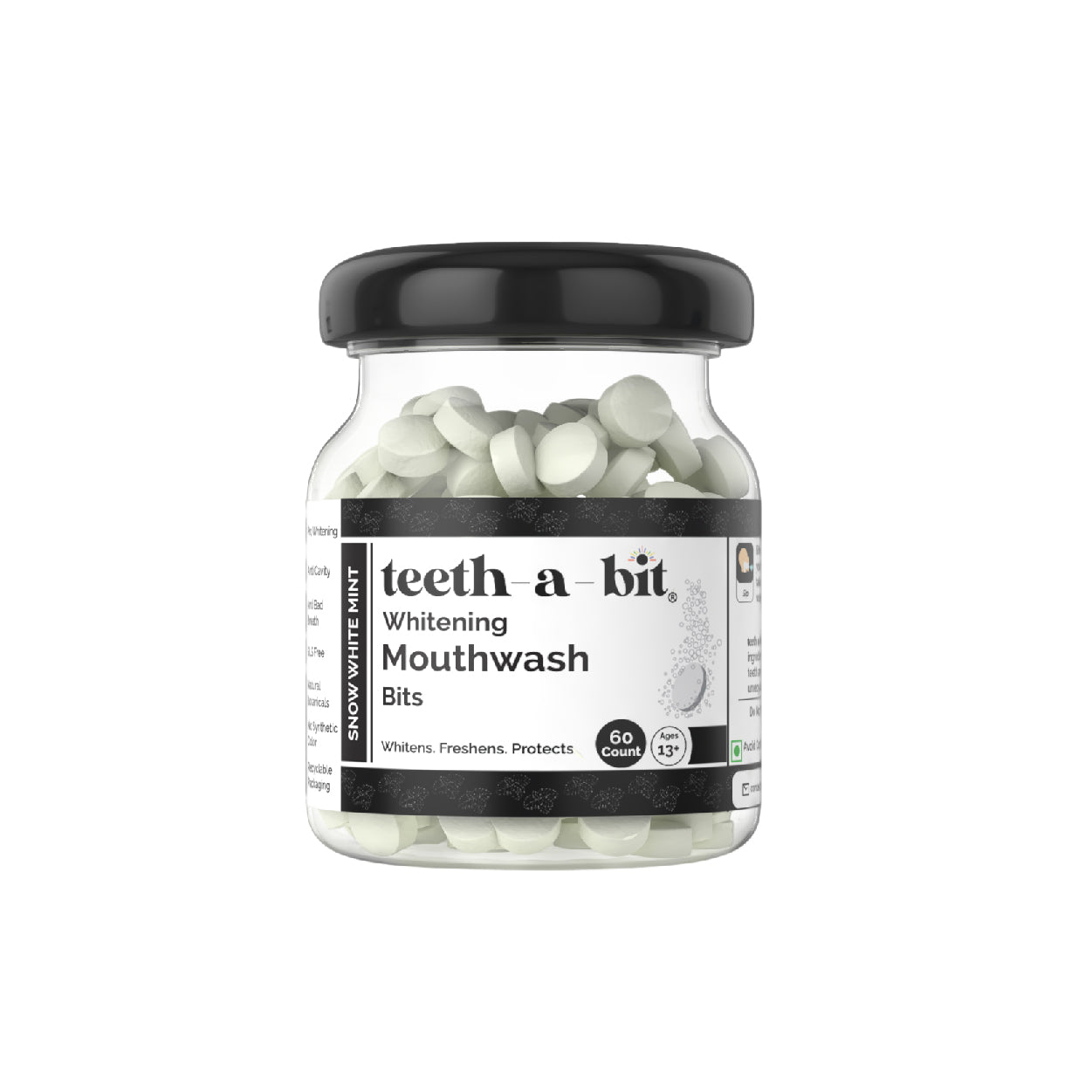 Teeth Whitening Mouthwash Bits | Snow White Mint, Alcohol-Free, Enamel Safe (60 Count)
