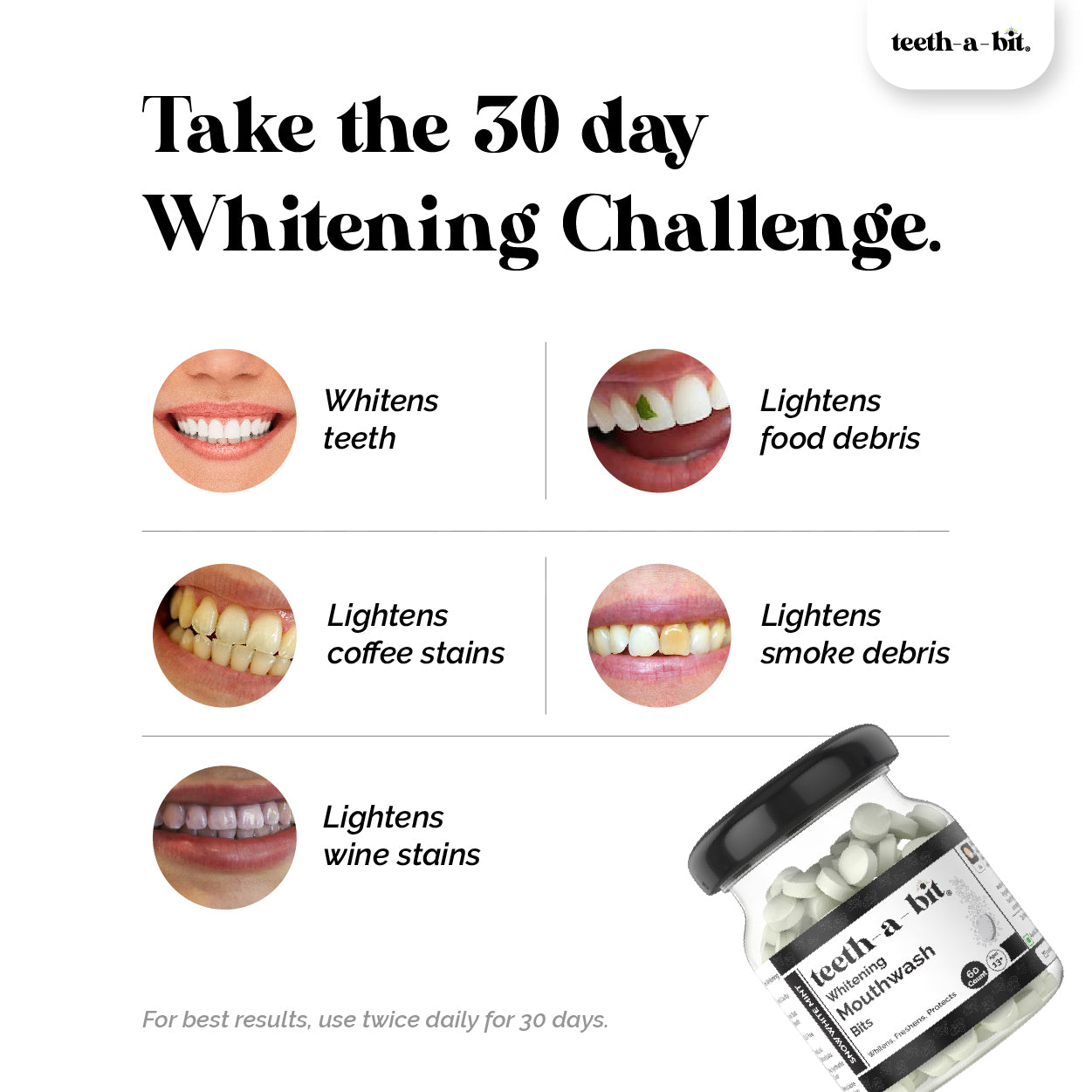 Teeth Whitening Mouthwash Bits | Snow White Mint, Alcohol-Free, Enamel Safe (60 Count)
