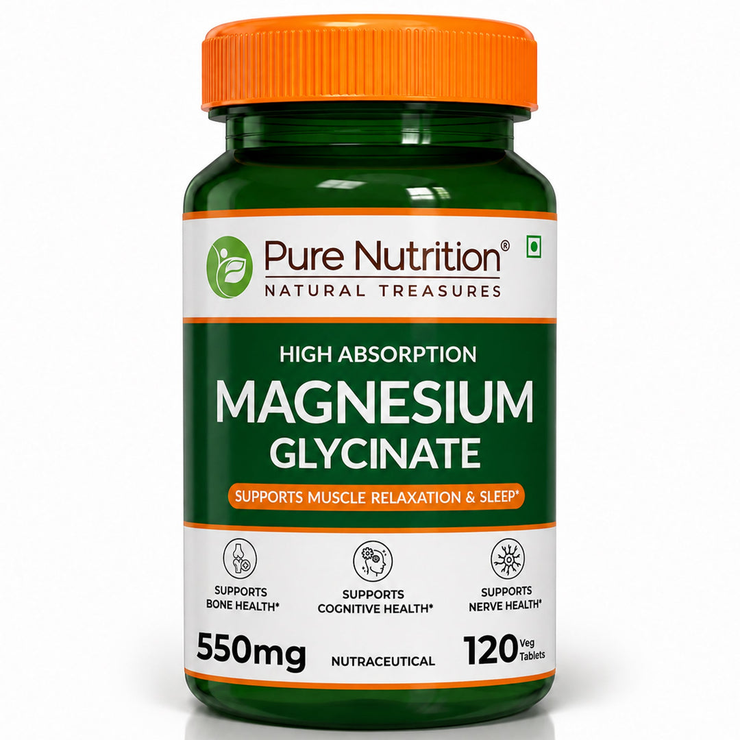 Magnesium Glycinate 550mg – High Absorption | Sleep, Stress & Muscle Health | 60Tablets| 120 Tablets