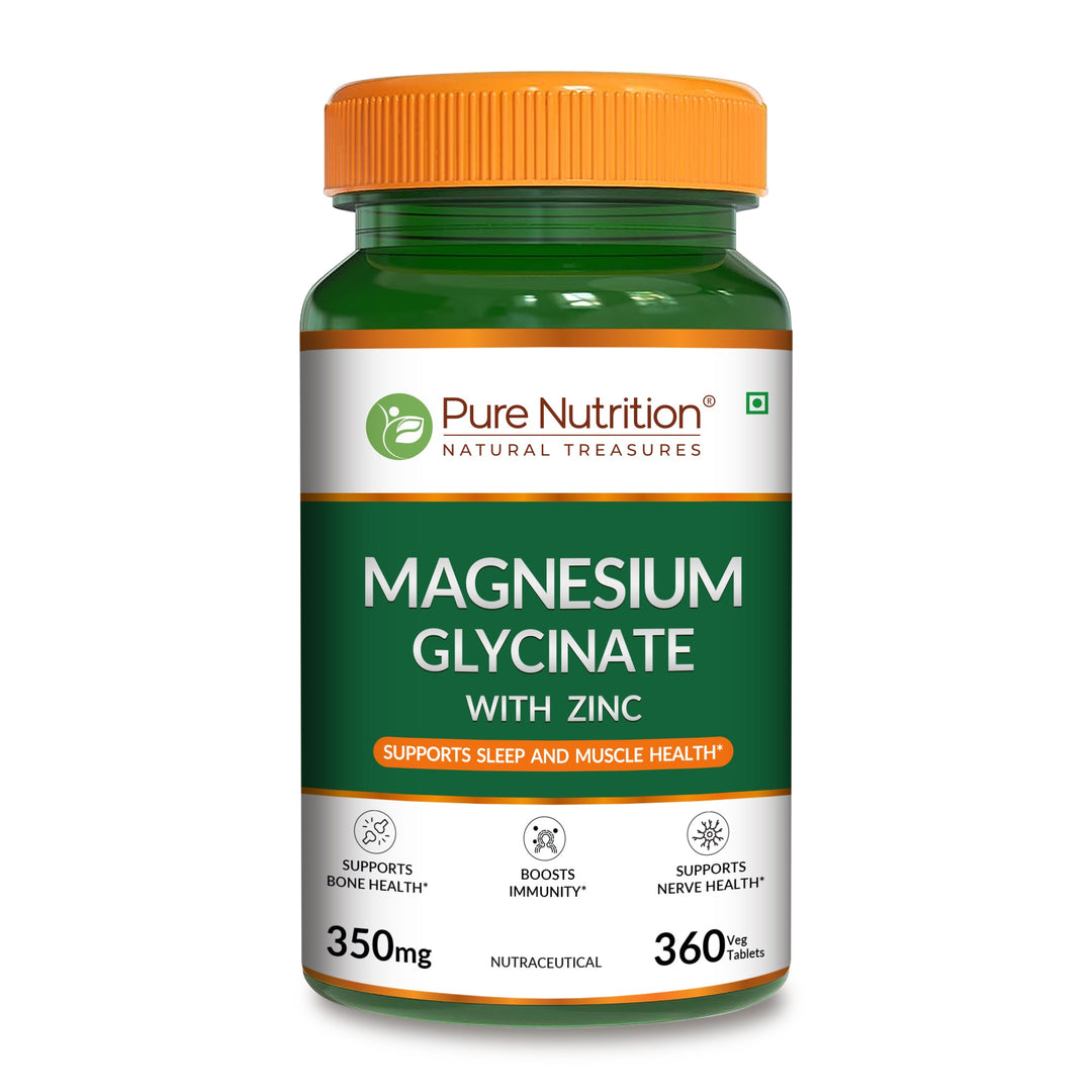 Magnesium Glycinate with Zinc | 350 mg Blend | 180 Tablets | Magnesium Glycinate, Zinc & Phaseolus Radiatus Extract | Daily Muscle, Bone & Nerve Support