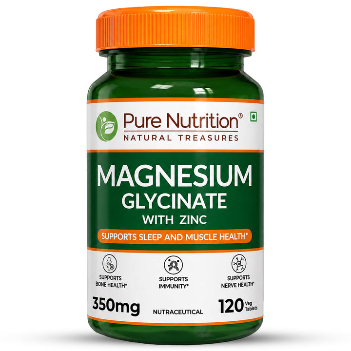 Magnesium Glycinate 350mg with Zinc Capsules | Sleep Support, Stress Relief & Bone Health | 120 Capsules