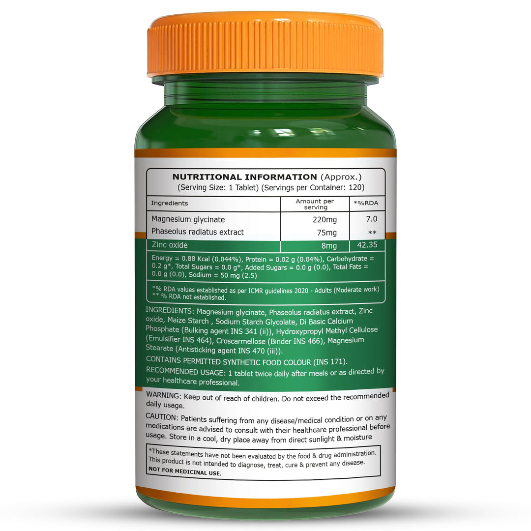 Magnesium Glycinate 350mg with Zinc Capsules | Sleep Support, Stress Relief & Bone Health | 120 Capsules