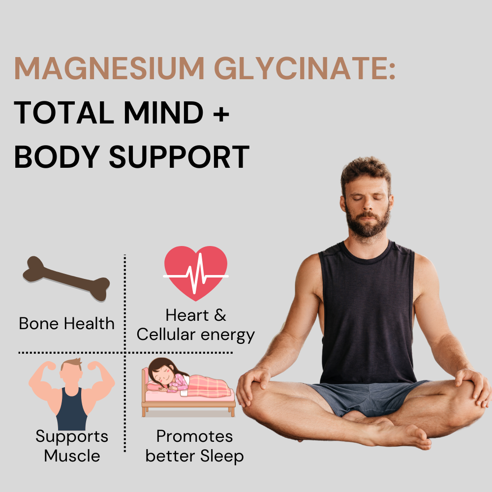 Magnesium Glycinate with Zinc | 350 mg Blend | 180 Tablets | Magnesium Glycinate, Zinc & Phaseolus Radiatus Extract | Daily Muscle, Bone & Nerve Support