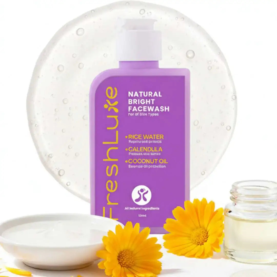 FreshLuxe Brightening Combo | AYUSH-Approved Skincare with Rice Water & Lactic Acid Combo Pack of Scrub, Facewash, Shower Gel & Body Lotion 200ml each.