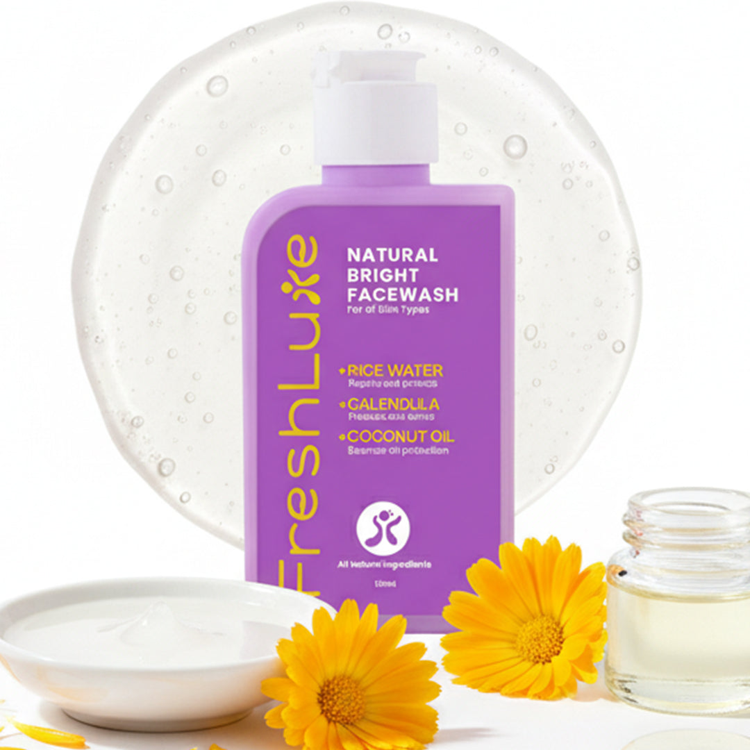 FreshLuxe Natural Bright Face Wash | For Cleansing & Brightening Glass Skin | Rice Water & Extra Virgin Coconut Oil | Men & Women Korean Skin Care