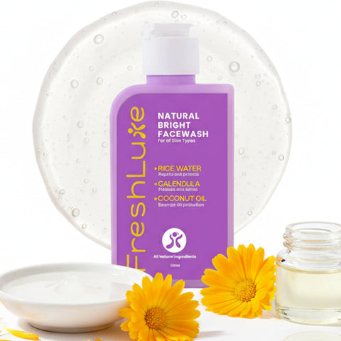 FreshLuxe Natural Bright Face Wash | For Cleansing & Brightening Glass Skin | Rice Water & Extra Virgin Coconut Oil | Men & Women Korean Skin Care