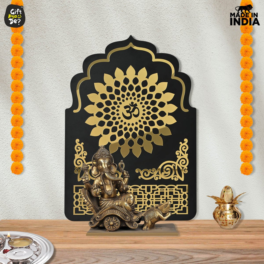 Gift Kya De Pooja Room Backdrop for Decoration | Enhance Your House Decoration | Black Wood & Golden Acrylic OM Wall Decor Background (56 x 40.5 cm)