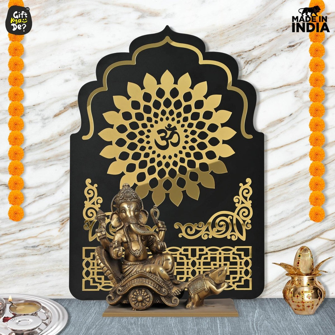 Gift Kya De Pooja Room Backdrop for Decoration | Enhance Your House Decoration | Black Wood & Golden Acrylic OM Wall Decor Background (56 x 40.5 cm)