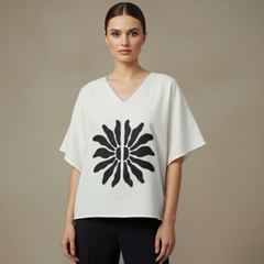Mangalagiri Cotton Anti-Fit Top | Hand-Painted Black Floral
