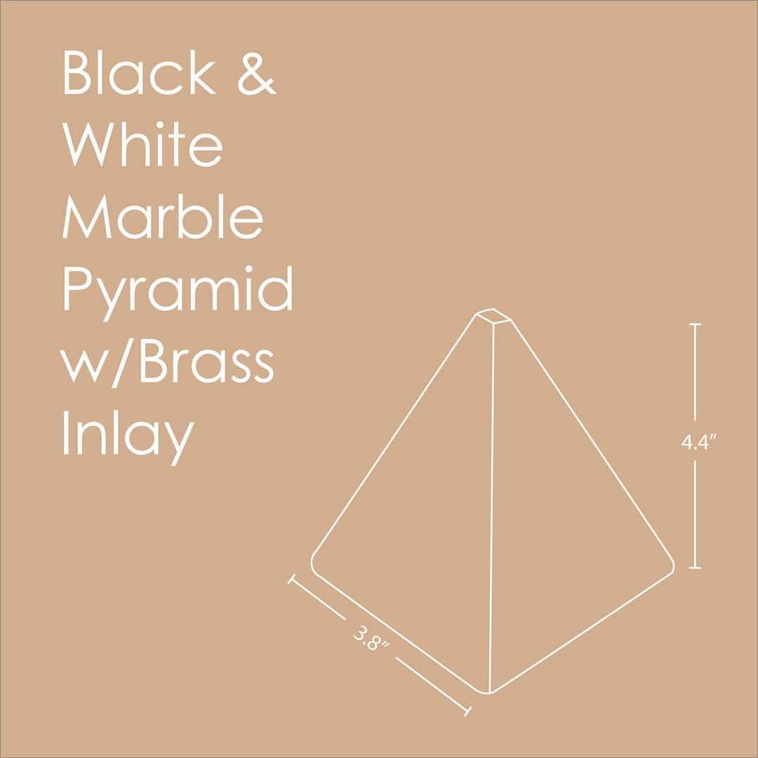 Muun Home Black & White Marble Pyramid w/brass Inlay