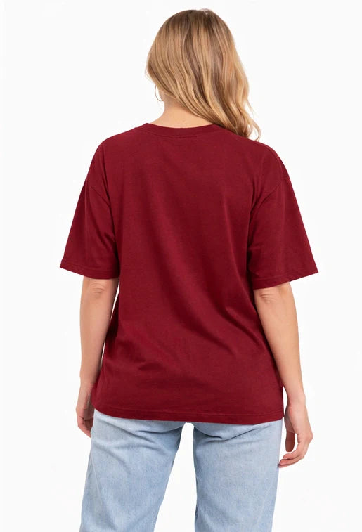 Bamboo Fabric Oversize Printed T-Shirt – Ultra Soft | Breathable | Sustainable Style | Maroon