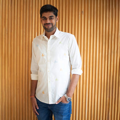 Mini Sail Boats Embroidered Men Shirt - White