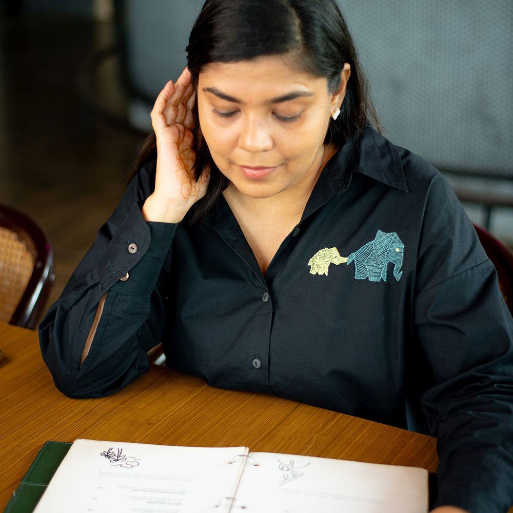 Mini Elephants Embroidered Women Shirt