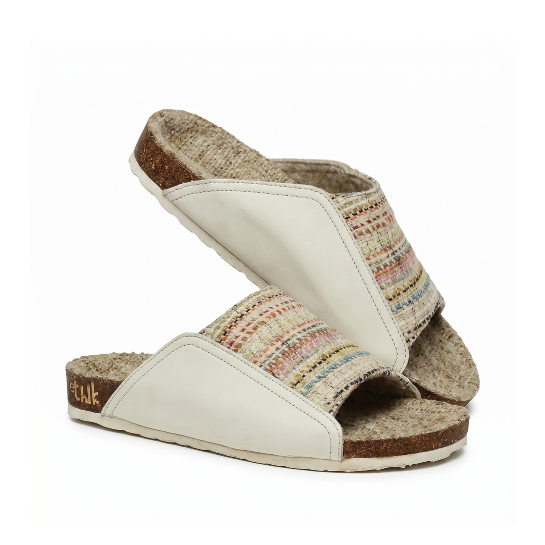 Mist Natural Multi Wide Strap Slide Sandals