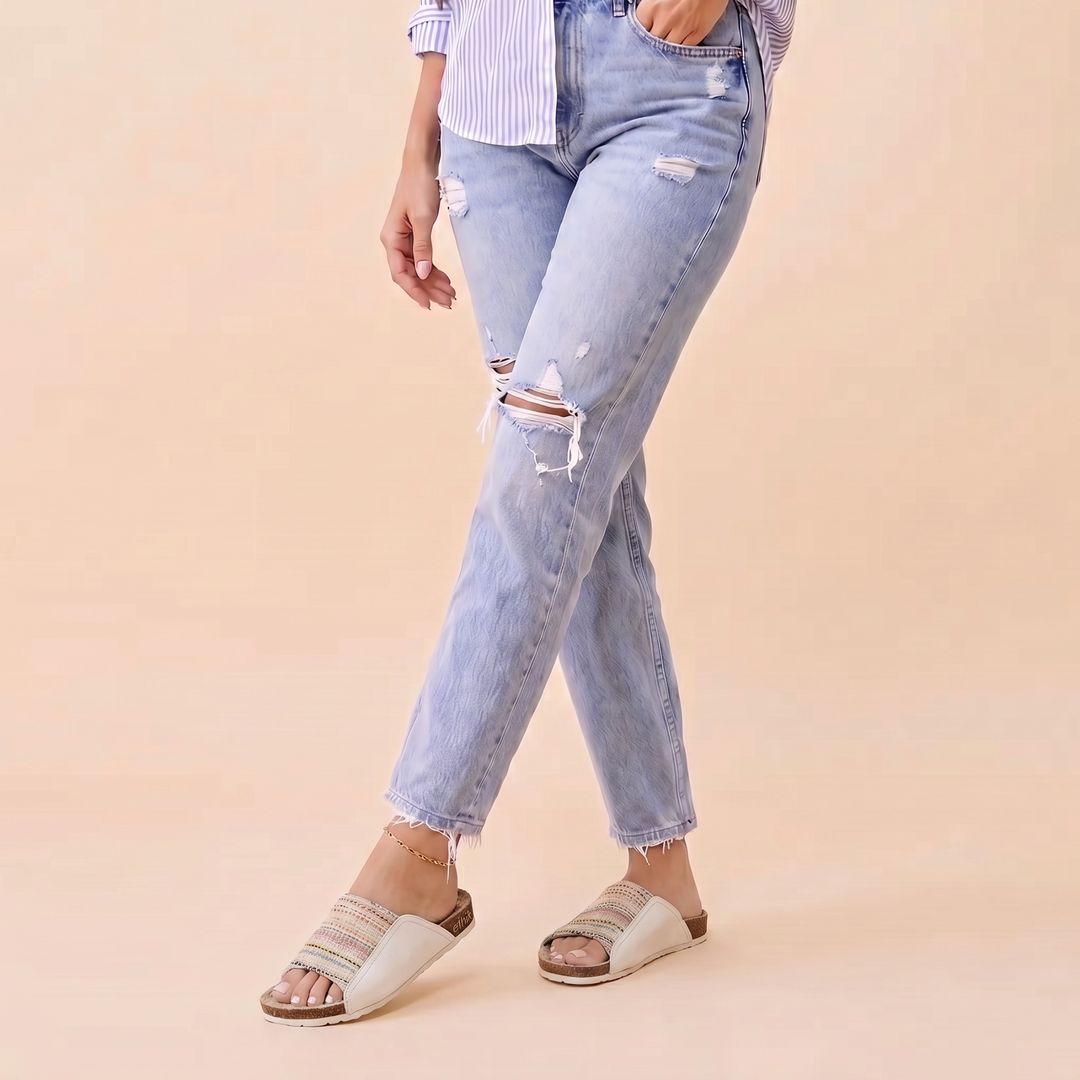 Mist Natural Multi Wide Strap Slide Sandals
