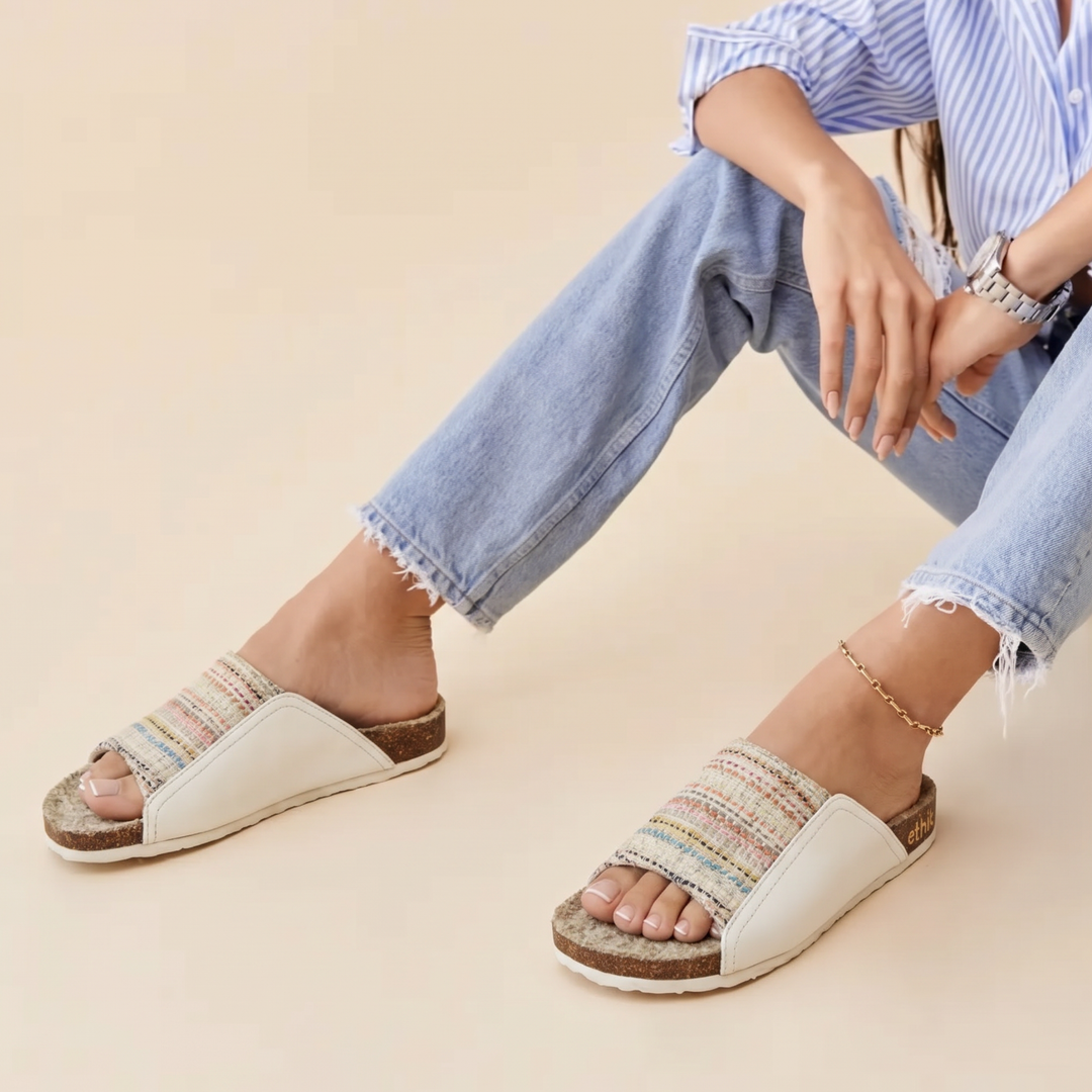 Mist Natural Multi Wide Strap Slide Sandals