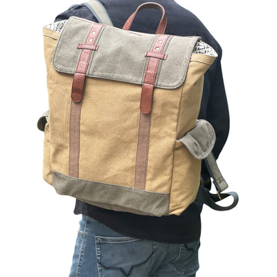Mona B - 100% cotton canvas back pack for offices schools and colleges with two outside pockets and stylish design