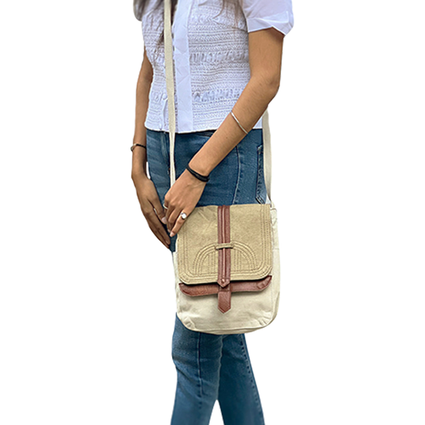 Mona B Women Canvas Messenger Crossbody Vintage Sling Bag (Oakley Natural)