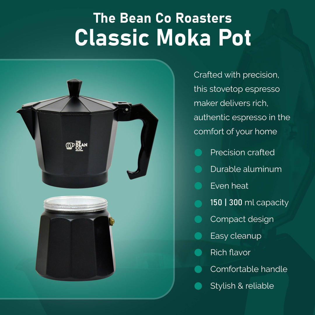 The Bean Co Roasters Classic Moka Pot | Aluminium | Stovetop | Espresso Coffee Maker