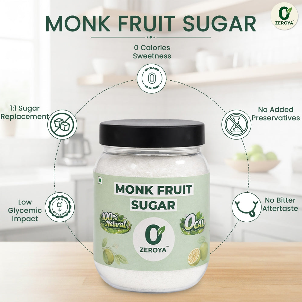Zeroya Monk Fruit Sugar – Zero Calorie Natural Sugar Substitute (Diabetic Friendly)